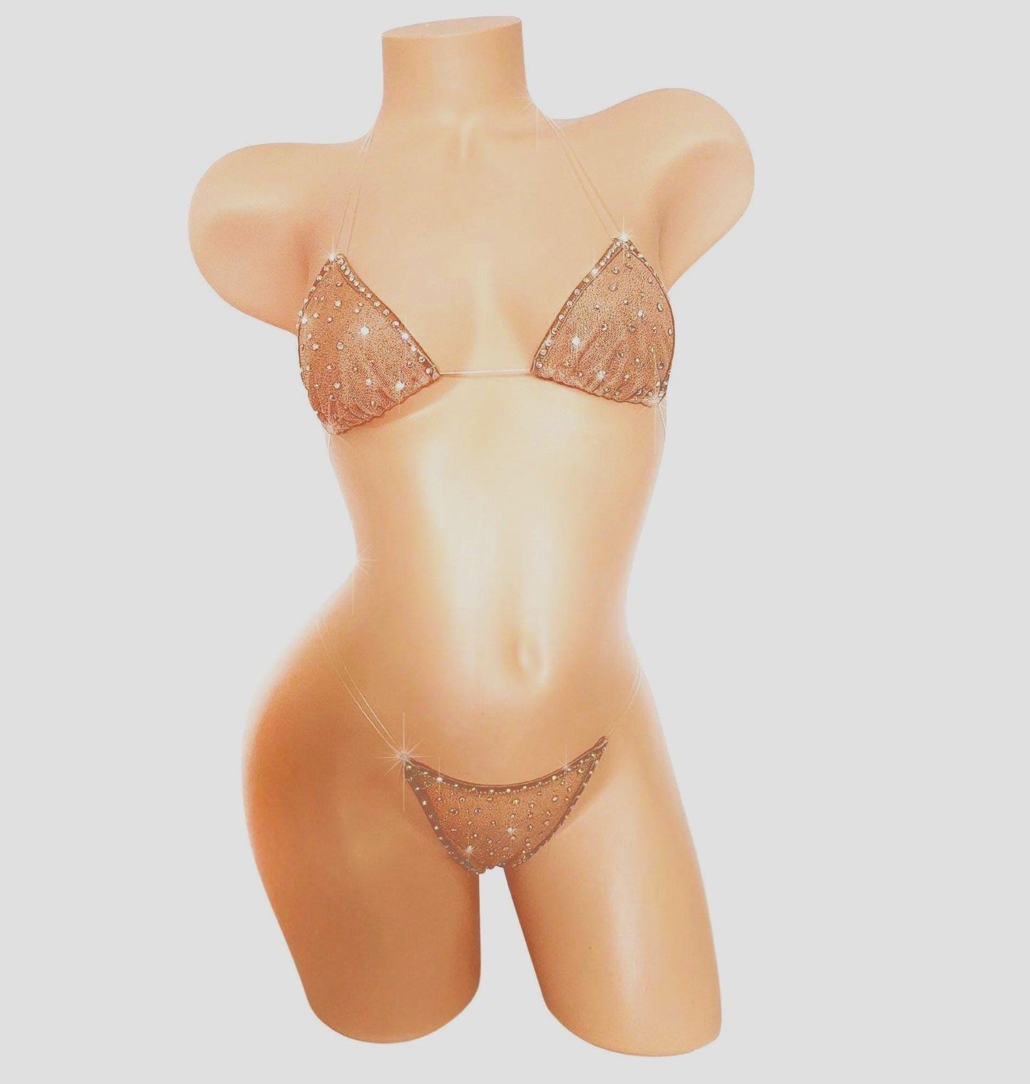 Bedazzled Sparkle Mesh - Clear Elastic bikini set with Crystal Rhinestones - 5 colors!