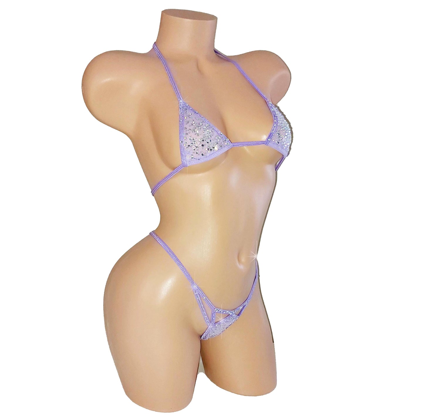 Wide back Cobalt Blue mesh G-string Bikini Set * Adjustable straps * Crystal rhinestones  * XS-XL  * Exotic Dancewear Pole Micro