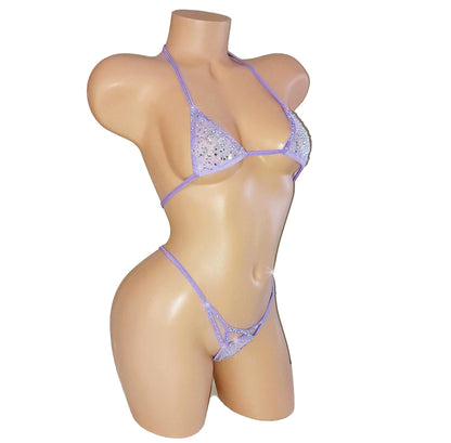 Wide back Cobalt Blue mesh G-string Bikini Set * Adjustable straps * Crystal rhinestones  * XS-XL  * Exotic Dancewear Pole Micro