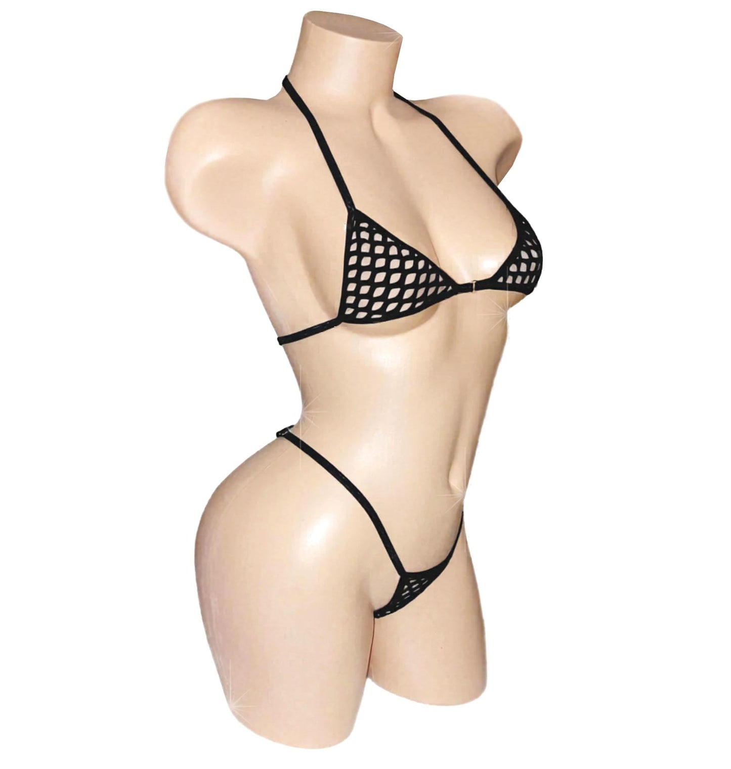 Fluffy Fishnet bikini Set * Adjustable waist Thong * 9 colors including Glow Rave