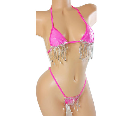 Rhinestone Chain Bikini set with adjustable waistband: Rave Outfit, Exotic Dancewear