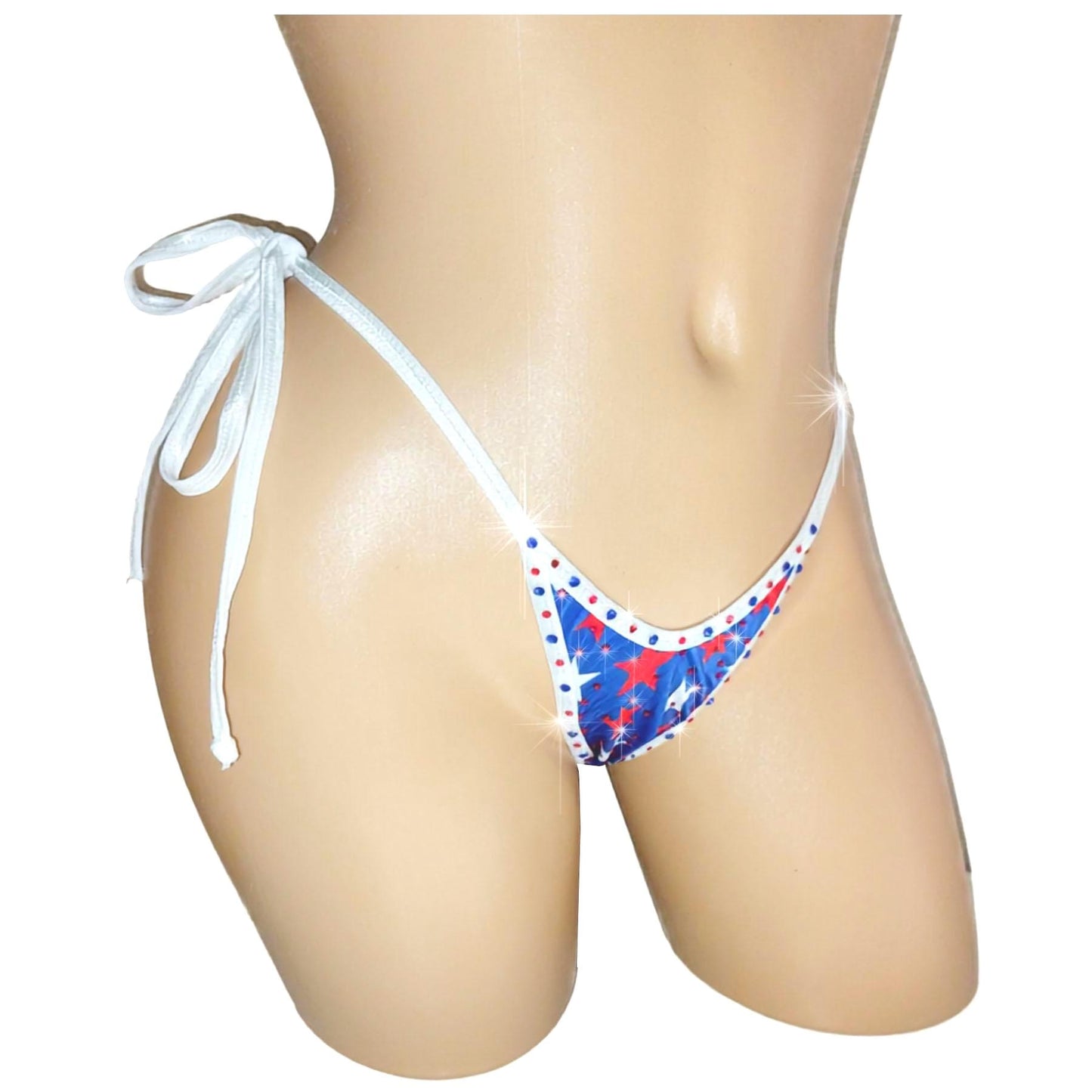 Tie side 4th of July Flag bedazzled rhinestone bikini thong g-string