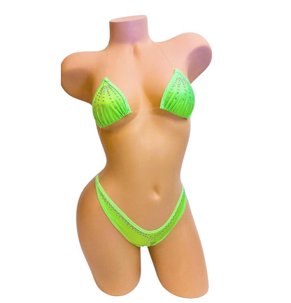 Glow bedazzled Rhinestone Bikini, Clear Elastic - 5 GLOW COLORS