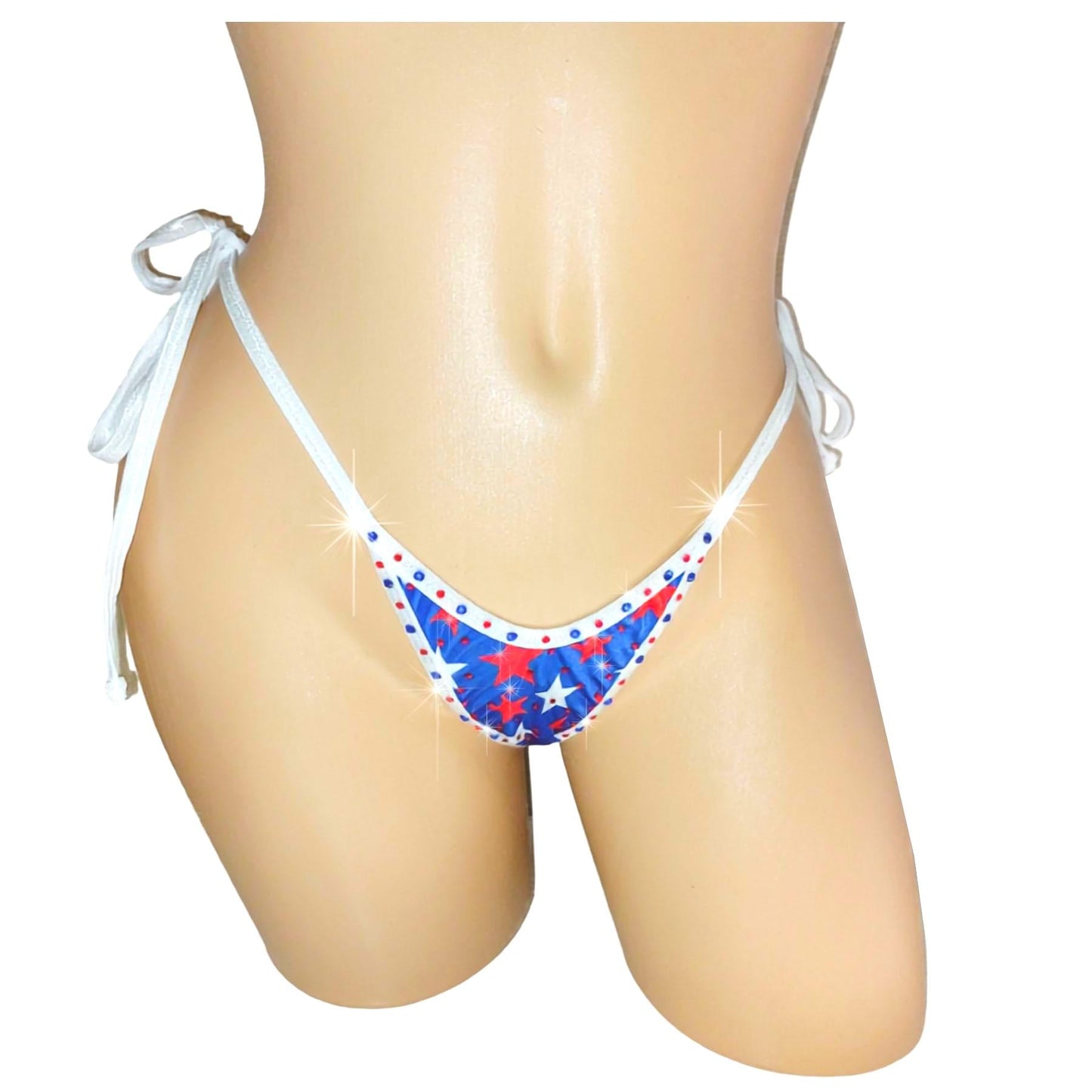 Tie side 4th of July Flag bedazzled rhinestone bikini thong g-string