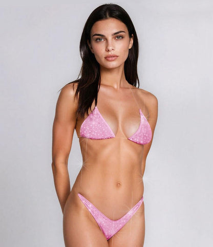 Soft Baby Pink bikini Bedazzled with scattered Rhinestones - Clear Elastic