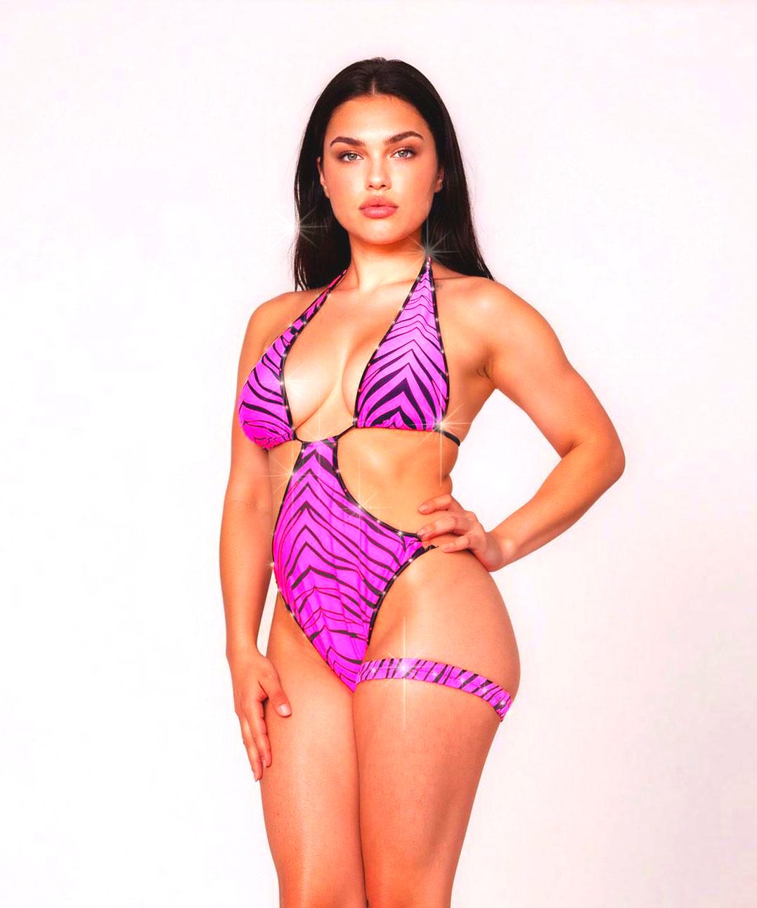 Pink Zebra rhinestone One Piece - high waist