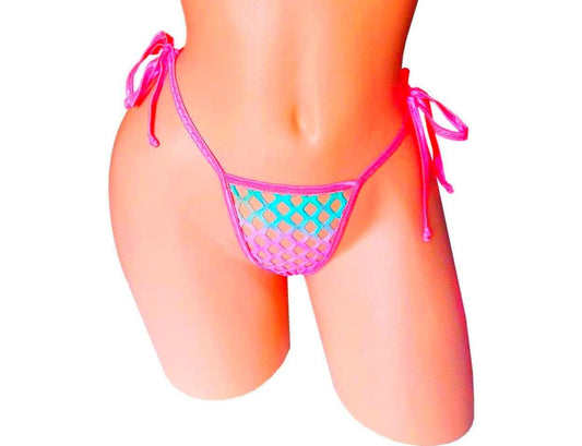 PRIDE Rainbow Fishnet thong - Glows in UV Black Light