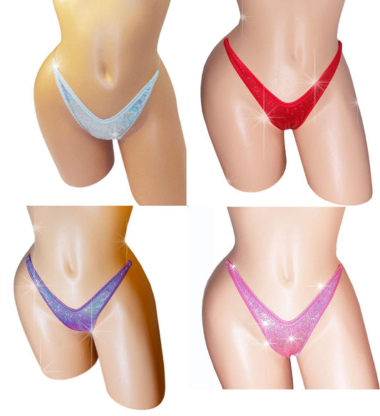 Hologram Thongs: Adjustable waistband clear Elastic, Exotic Dancewear