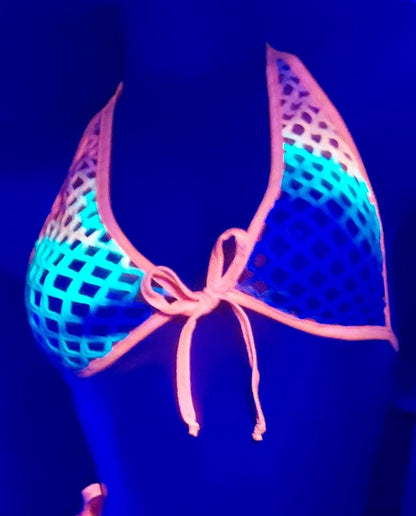 PRIDE Fishnet Halter Top  - 3 trim colors - Glow in black light