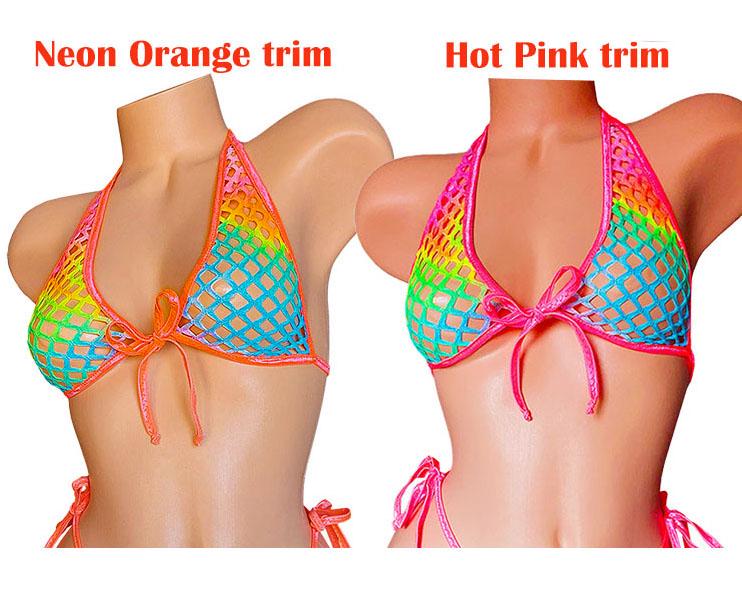 PRIDE Fishnet Halter Top  - 3 trim colors - Glow in black light