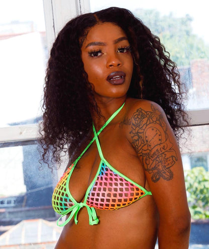 PRIDE Rainbow Fishnet Rave Halter set : glows in black light