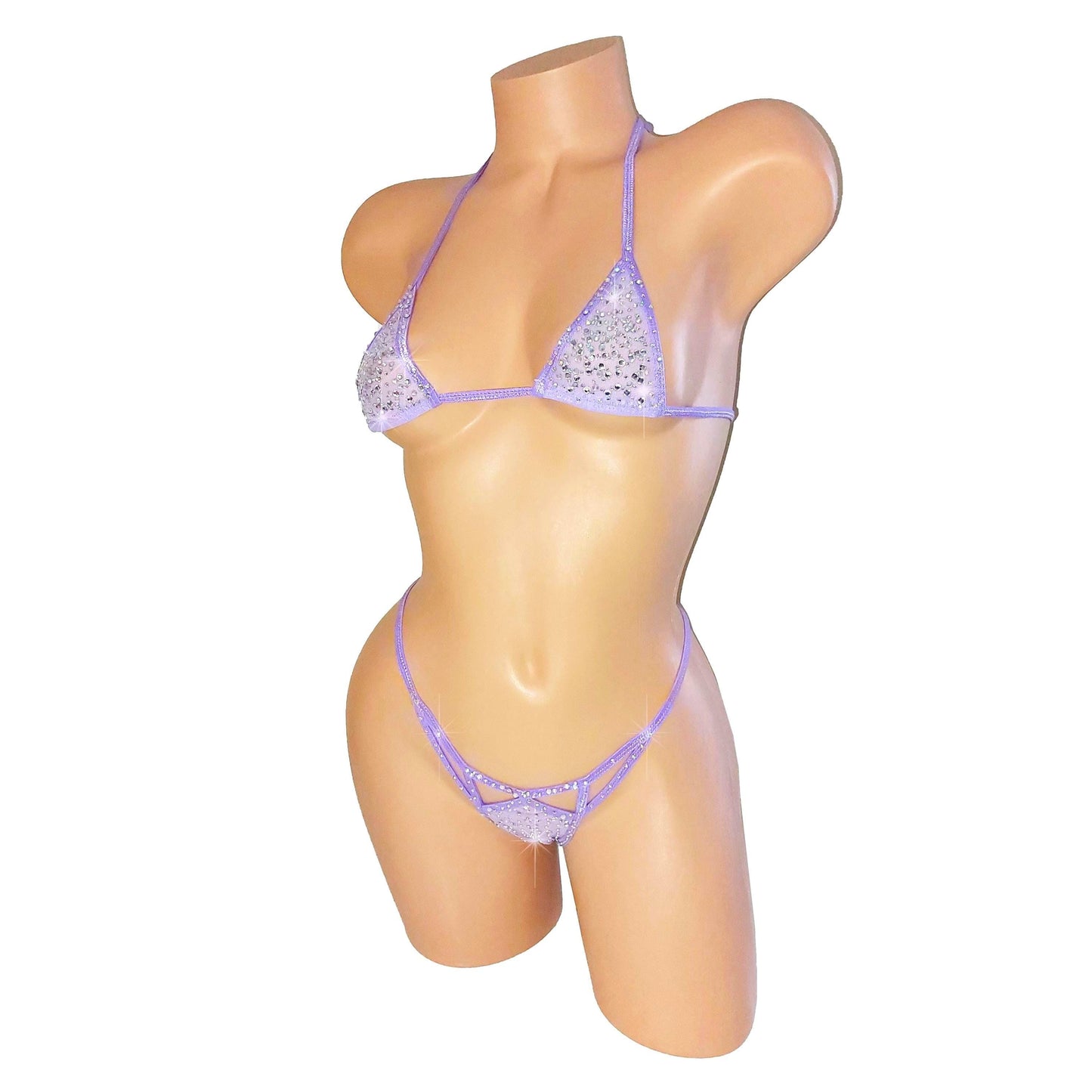 Wide back Cobalt Blue mesh G-string Bikini Set * Adjustable straps * Crystal rhinestones  * XS-XL  * Exotic Dancewear Pole Micro