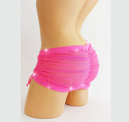 Drawstring Rhinestone Mesh Micro Mini Skirt