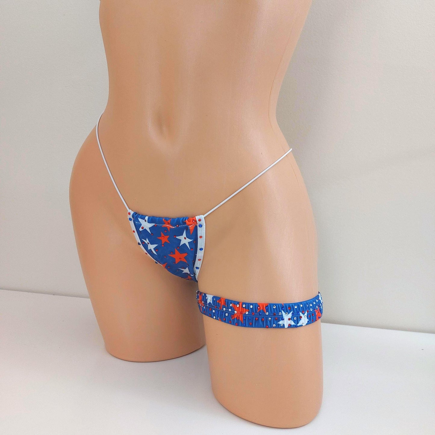 FLAG 4th of July RHINESTONE GARTERS - Red, White & Blue