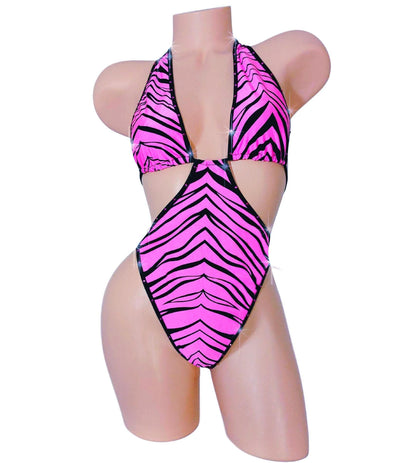 Pink Zebra rhinestone One Piece - high waist