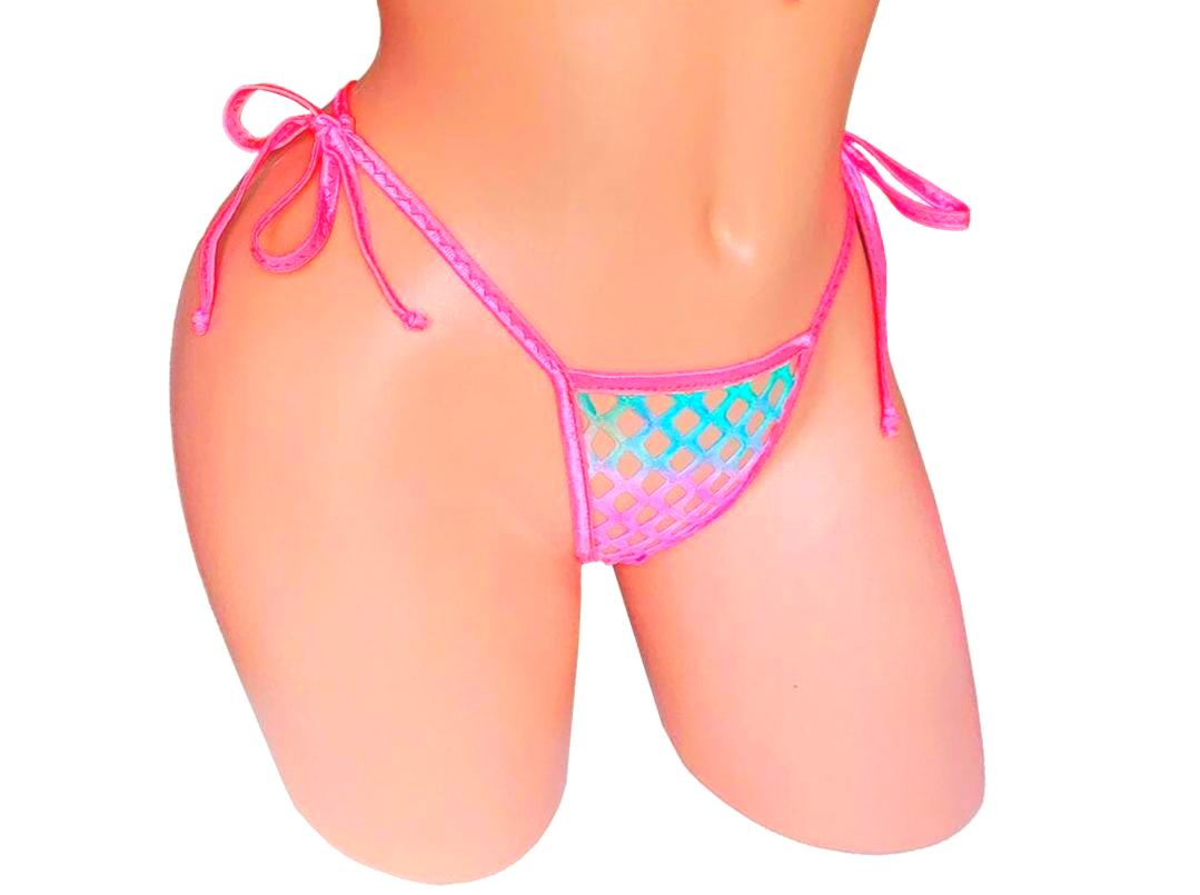 PRIDE Rainbow Fishnet thong - Glows in UV Black Light