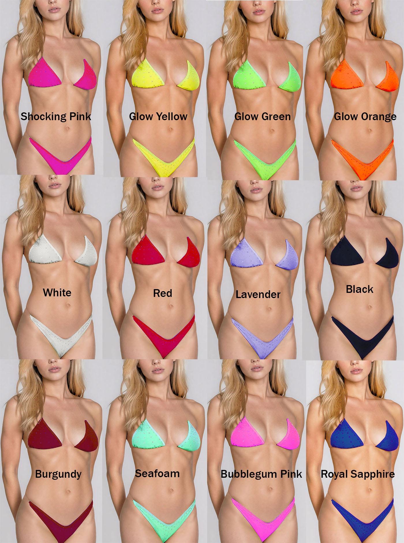 Rhinestone clear elastic Bikini Set -