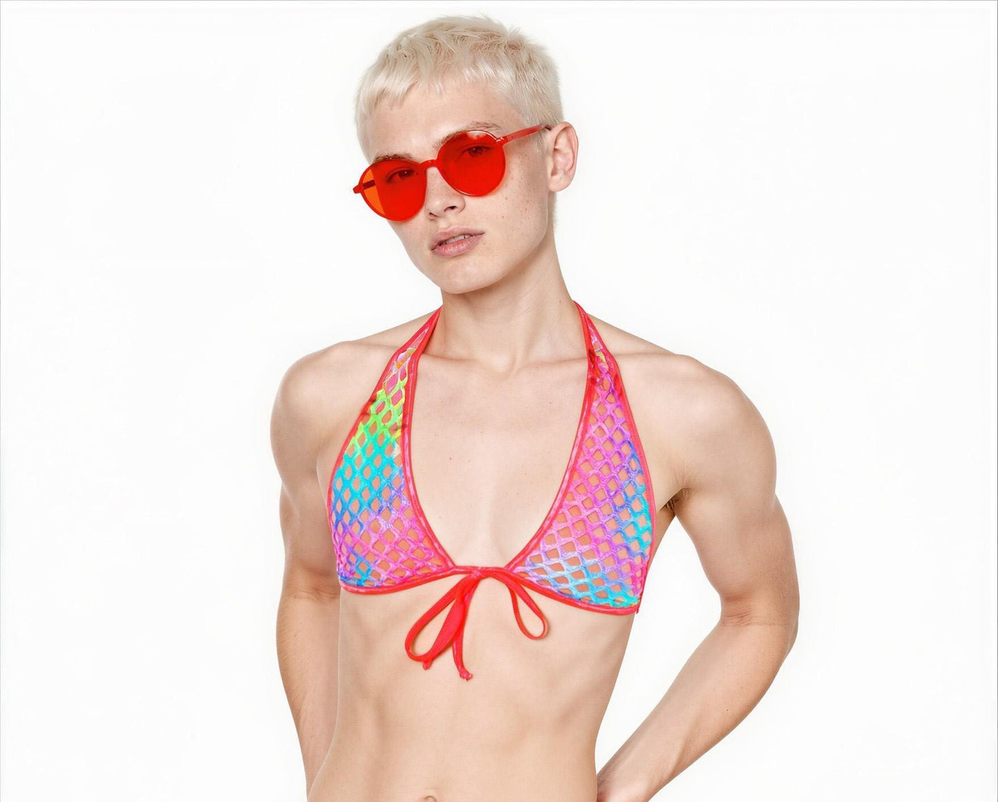 PRIDE Rainbow Fishnet Rave Halter set : glows in black light