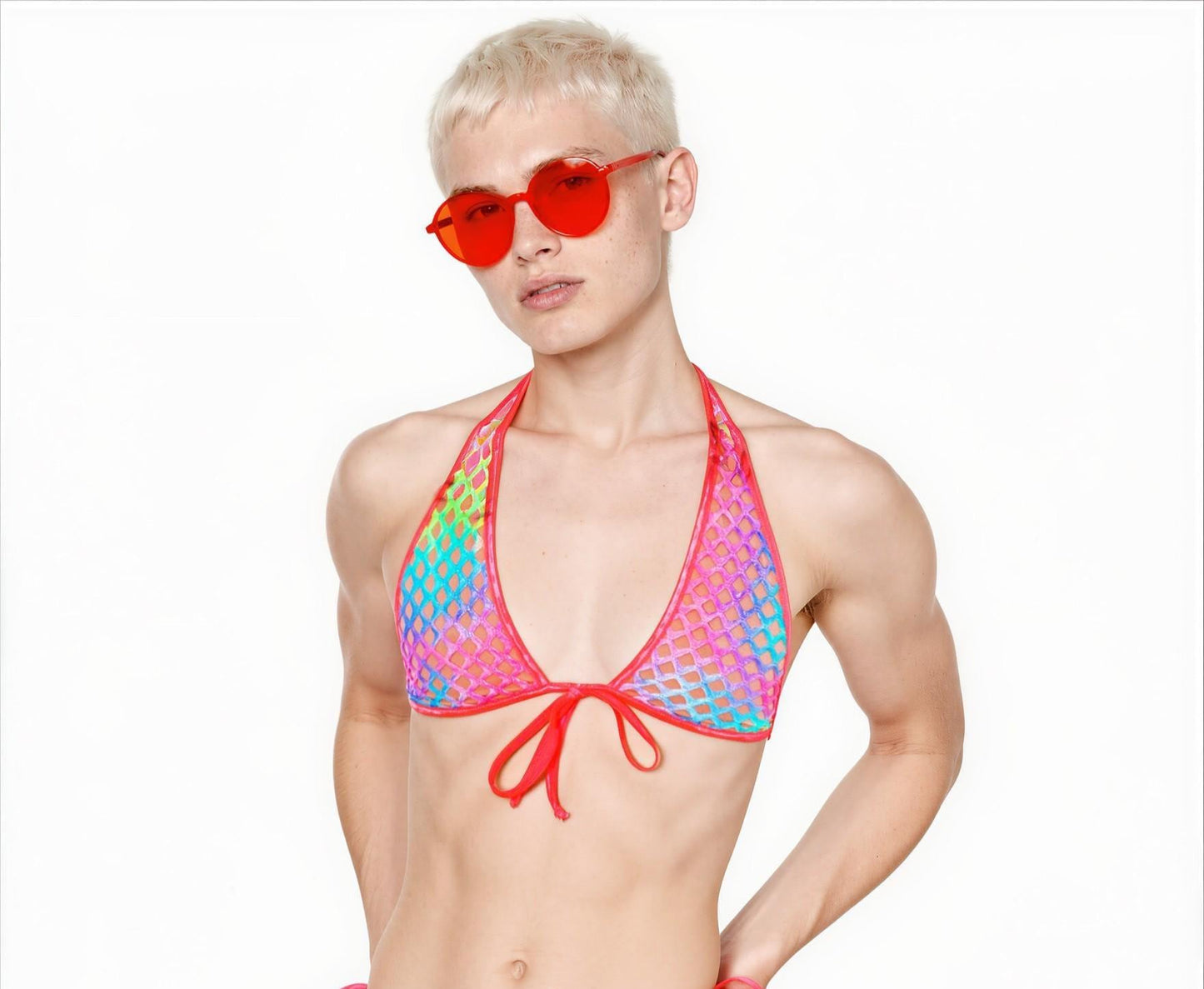 PRIDE Fishnet Halter Top  - 3 trim colors - Glow in black light