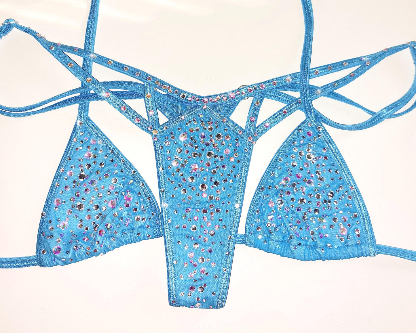 Wide back Cobalt Blue mesh G-string Bikini Set * Adjustable straps * Crystal rhinestones  * XS-XL  * Exotic Dancewear Pole Micro