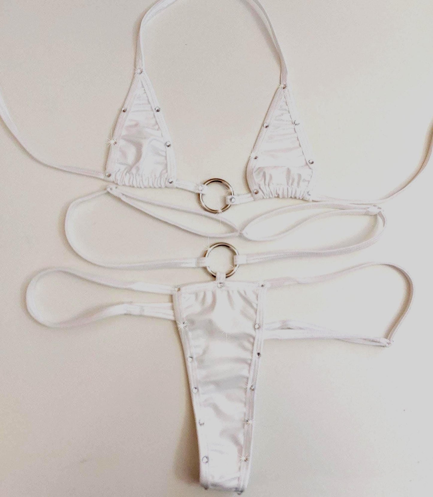 Ring Vinyl Rhinestone bikini set  * 6 COLORS * Adjustable waist straps