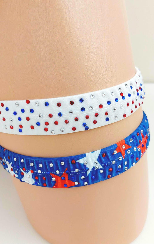 FLAG 4th of July RHINESTONE GARTERS - Red, White & Blue