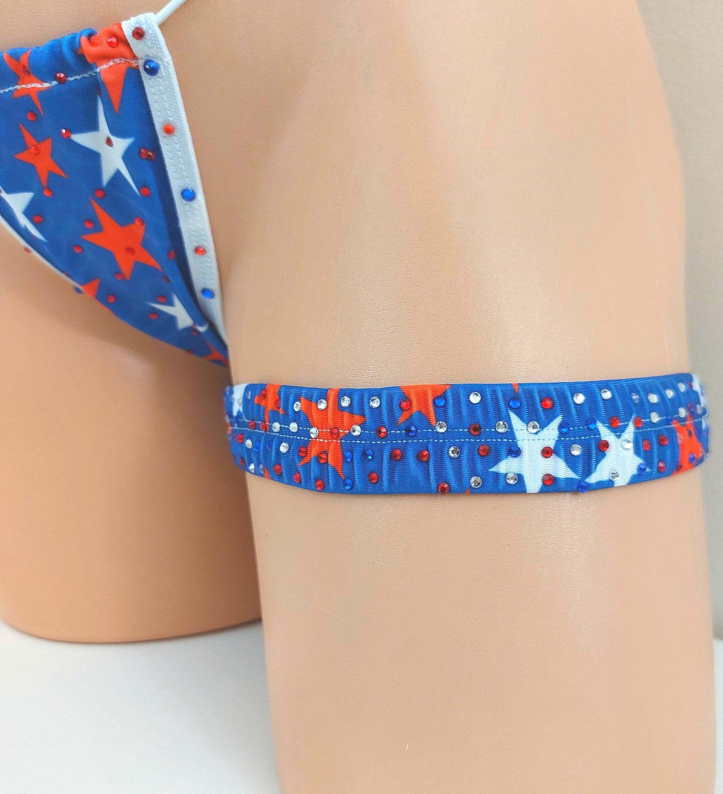 FLAG 4th of July RHINESTONE GARTERS - Red, White & Blue