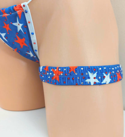 FLAG 4th of July RHINESTONE GARTERS - Red, White & Blue