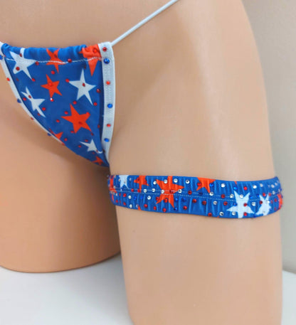 FLAG 4th of July RHINESTONE GARTERS - Red, White & Blue