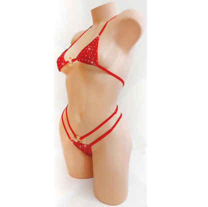 6 HOLOGRAM Colors - Crystal Rhinestone bedazzled Ring Bikini set: Adjustable strap bottoms, AA-DD Cup tops