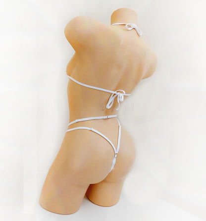 WET LOOK Vinyl -  Ring Rhinestone Bedazzled Thong: Adjustable straps  * 6 COLORS *