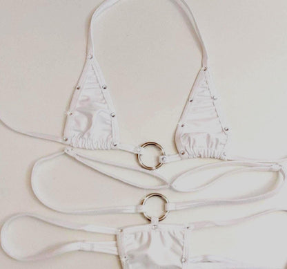 Ring Vinyl Rhinestone bikini set  * 6 COLORS * Adjustable waist straps