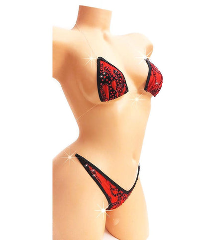 Rhinestone Red Flame Set – Dancer, Rave Outfit * 3 colors!