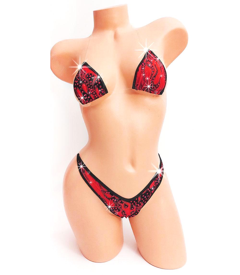 Rhinestone Red Flame Set – Dancer, Rave Outfit * 3 colors!