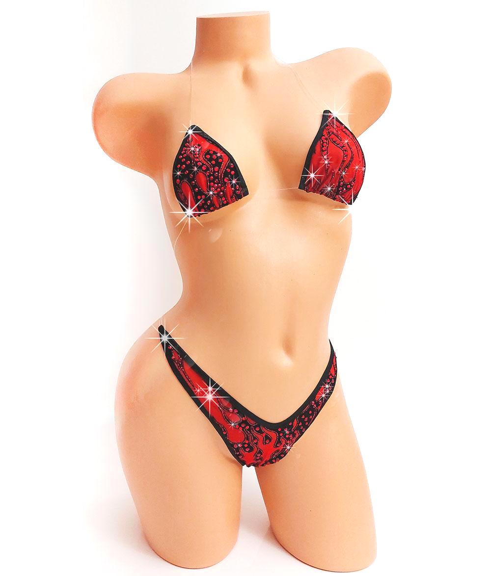 Rhinestone Red Flame Set – Dancer, Rave Outfit * 3 colors!