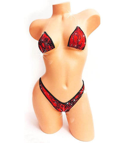 Rhinestone Red Flame Set – Dancer, Rave Outfit * 3 colors!