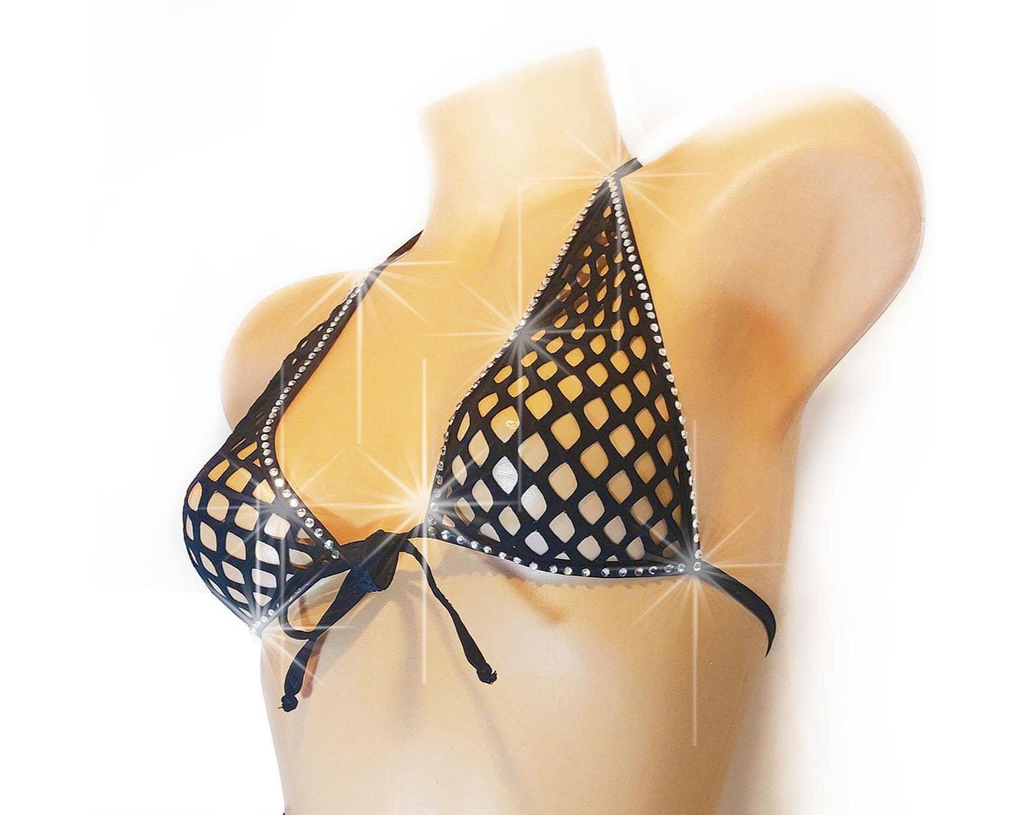Bedazzled Rhinestone Fishnet halter top - 5 sizes - 9 colors