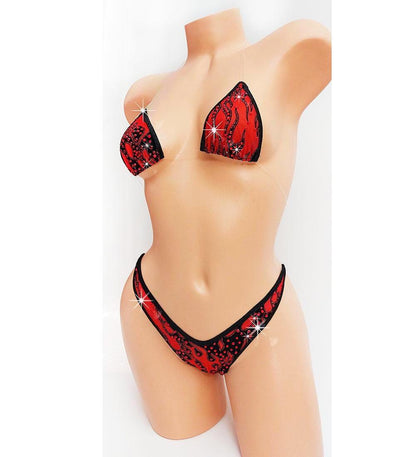 Rhinestone Red Flame Set – Dancer, Rave Outfit * 3 colors!