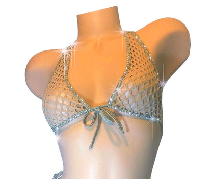 Bedazzled Rhinestone Fishnet halter top - 5 sizes - 9 colors
