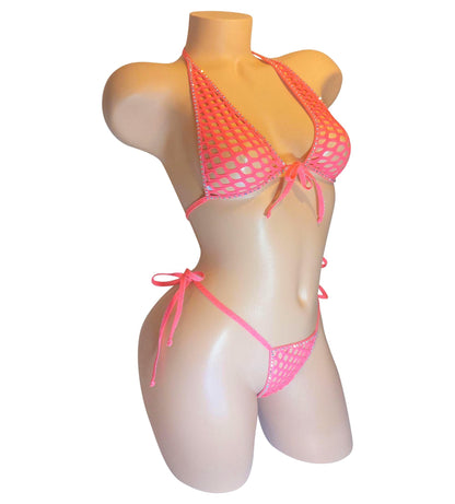 Bedazzled Rhinestone Fishnet halter top - 5 sizes - 9 colors