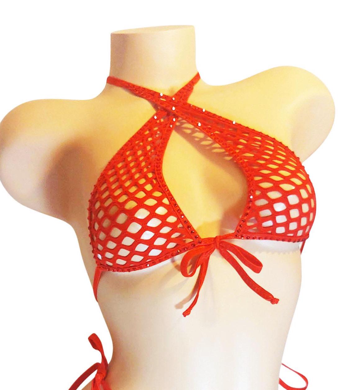 Bedazzled Rhinestone Fishnet halter top - 5 sizes - 9 colors