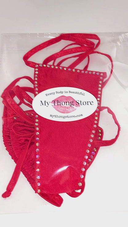 Red Rave Rhinestone whale tail back bikini ADJUSTABLE size straps! XS to XL, AAcup to DDcup stripper dancer outfits exotic dancewear