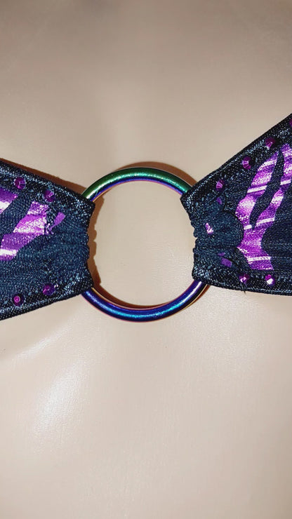 Metallic Purple Zebra with Rainbow Ring - Adjustable Rhinestone bikini for Strippers, Exotic Dancers, Pole Dance & Rave outfits