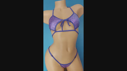 Hologram Strappy Bikini Set, Adjustable Exotic Dancewear