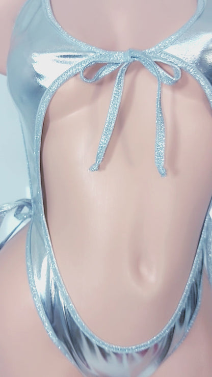 Sexy Silver Sparkle Tie side One Piece - Mix & Match top and bottom sizes