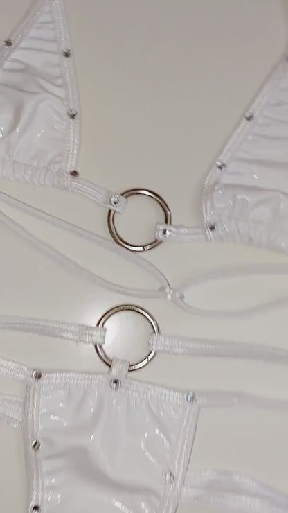 Ring Vinyl Rhinestone bikini set  * 6 COLORS * Adjustable waist straps