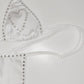 Video of Rhinestone heart white bikini set on a sexy mannequin.