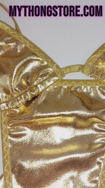 Luxury Gold adjustable waist bikini - Bottoms fits XS to XL. We have AA to DD cups