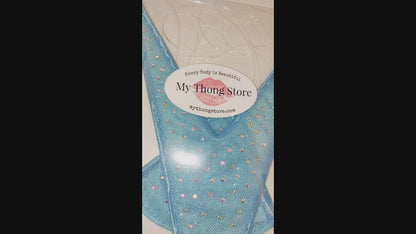 Sky Blue clear elastic G-string thong with Crystal Rhinestones