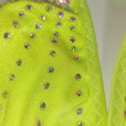 Yellow Rhinestone Thong: Adjustable Rave Dancewear - Glows in Black Light!